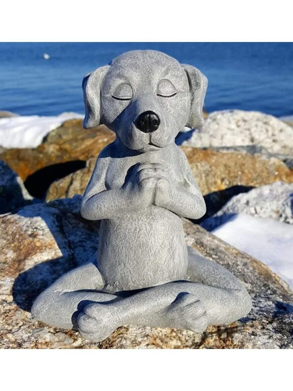 Zen Dog Buddha Statue - Meditating Dog Figurine for Tranquil Fairy Garden Decor